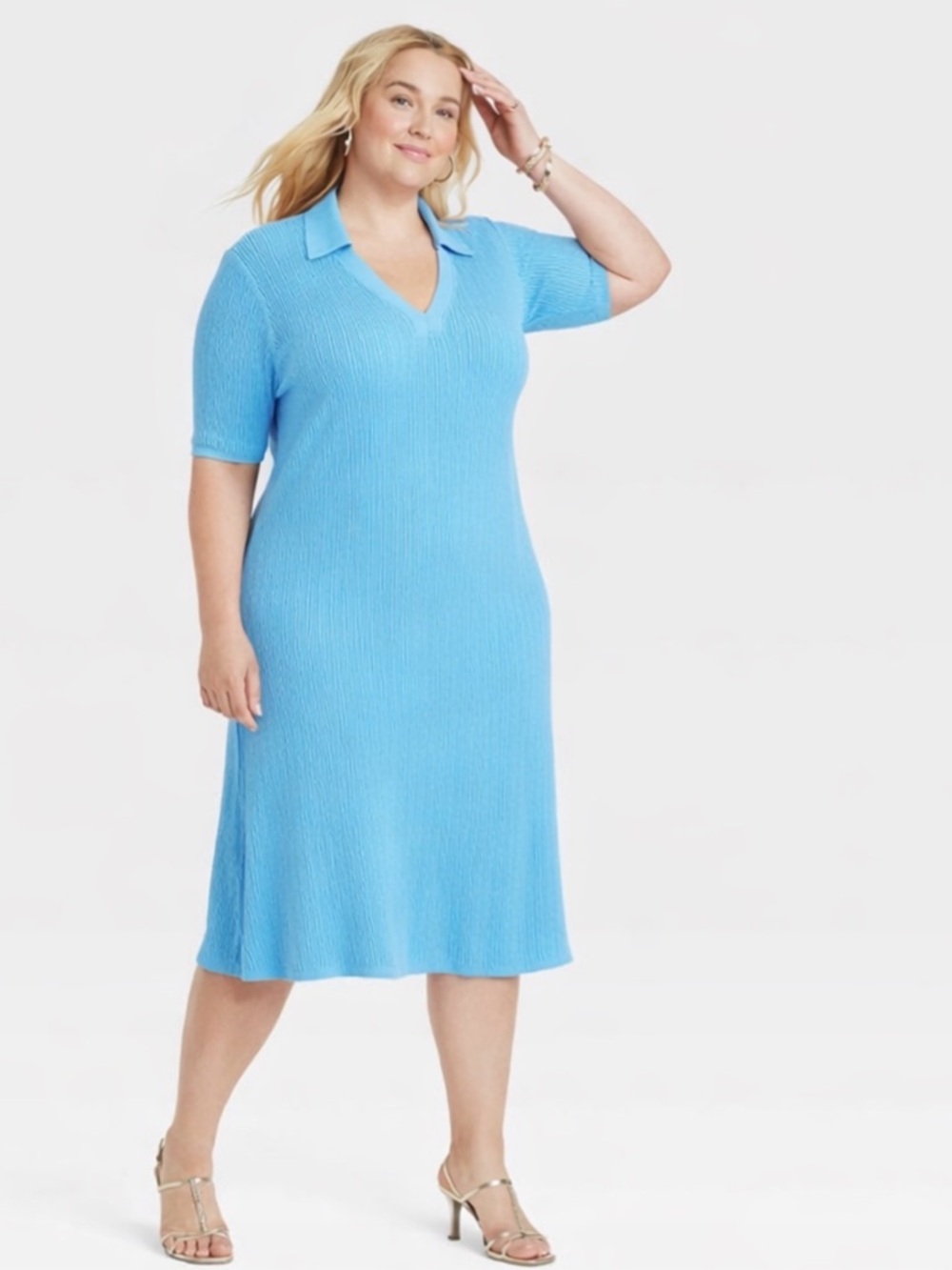 Ava & Viv Light Blue Ribbed Midi Dress